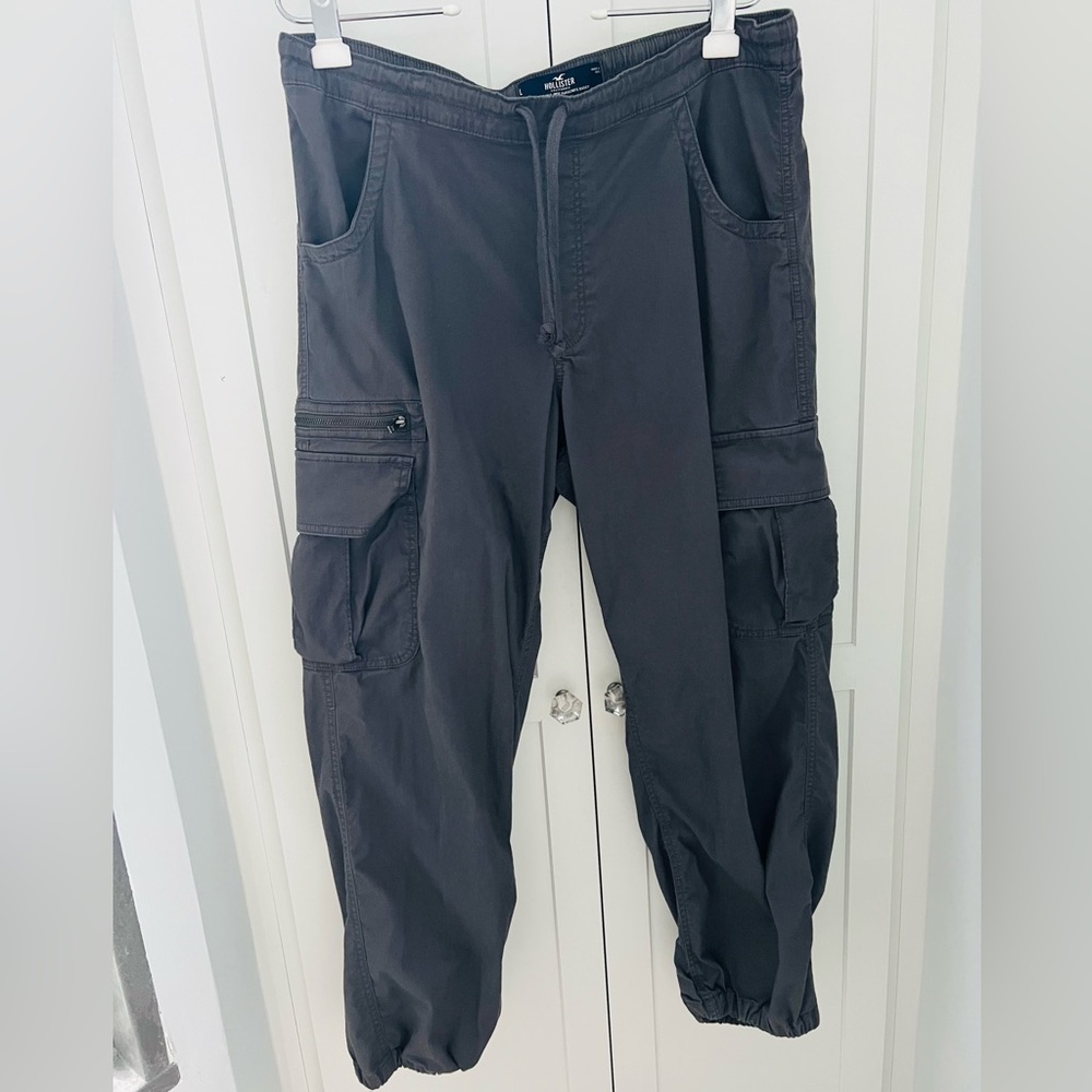 HOLLISTER Adjustable Rise Parachute Baggy Pants Gray Drawstring Women’s Large - Picture 4 of 12